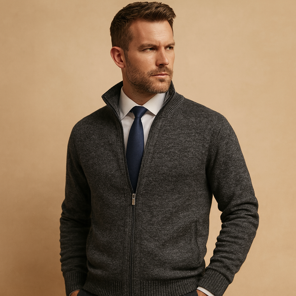 Cardigan zippé classique en maille fine au style intemporel homme – Sévigné