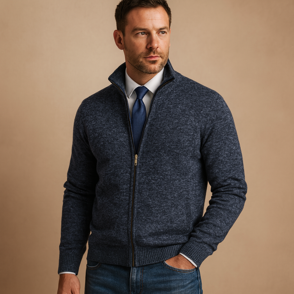 Cardigan zippé classique en maille fine au style intemporel homme – Sévigné
