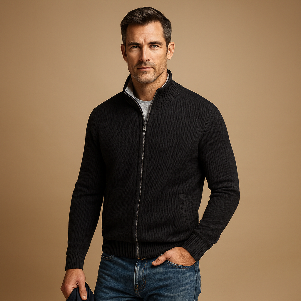 Cardigan zippé classique en maille fine au style intemporel homme – Sévigné
