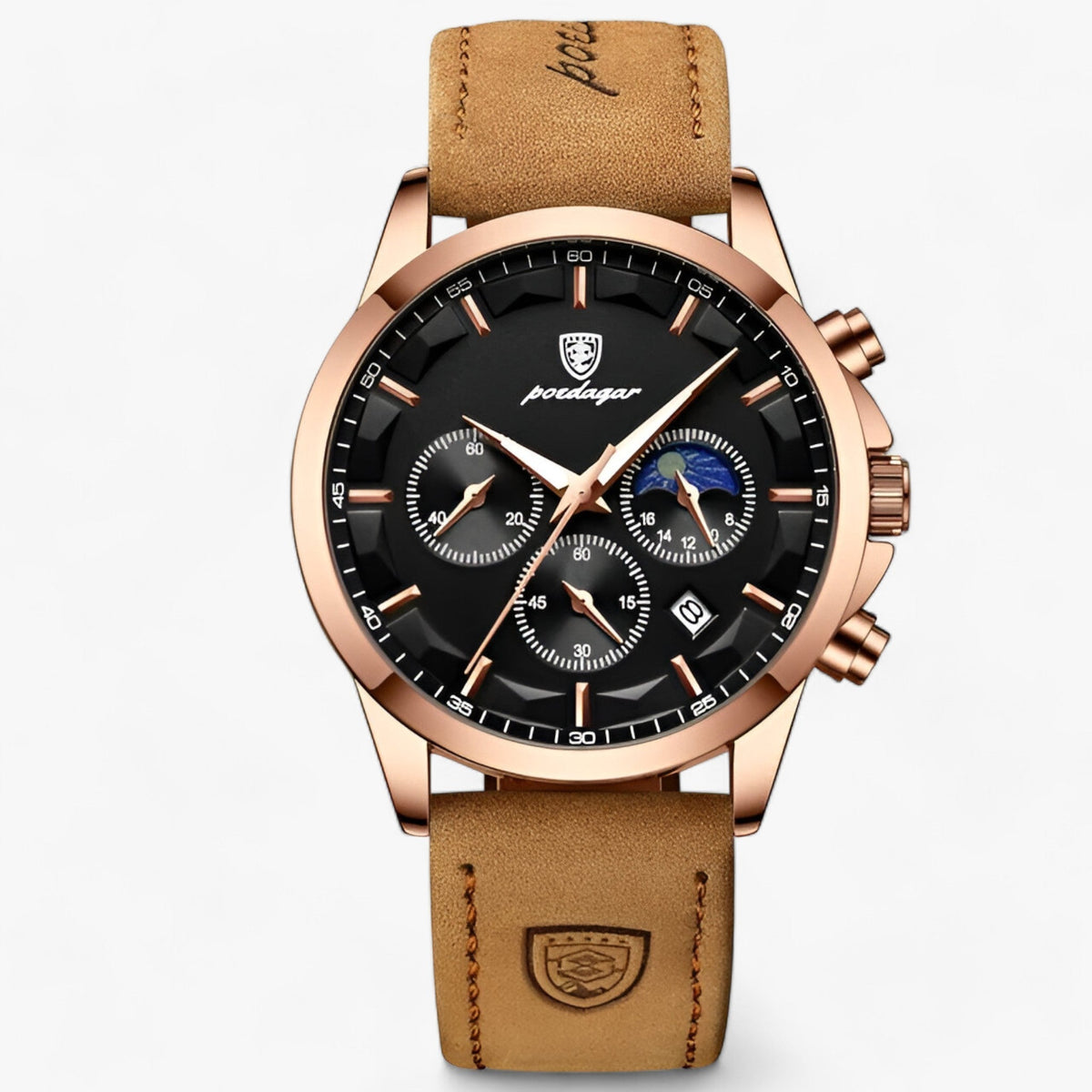 Montre chronographe étanche cadran lumineux bracelet cuir homme – Pontigny