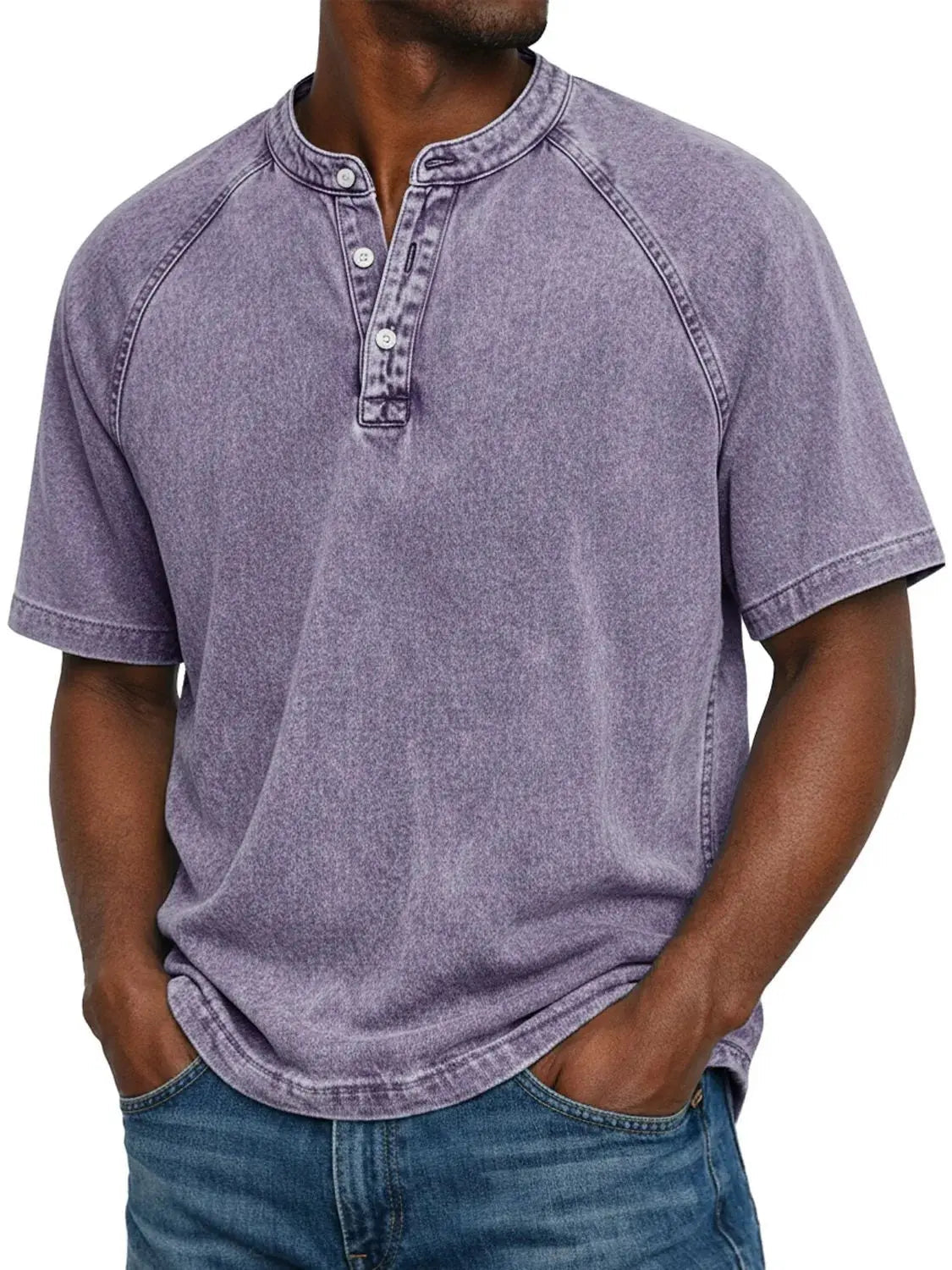 T-shirt henley délavé à manches courtes au style intemporel homme – Bretagne