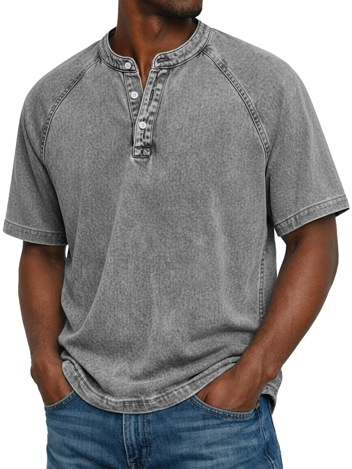 T-shirt henley délavé à manches courtes au style intemporel homme – Bretagne