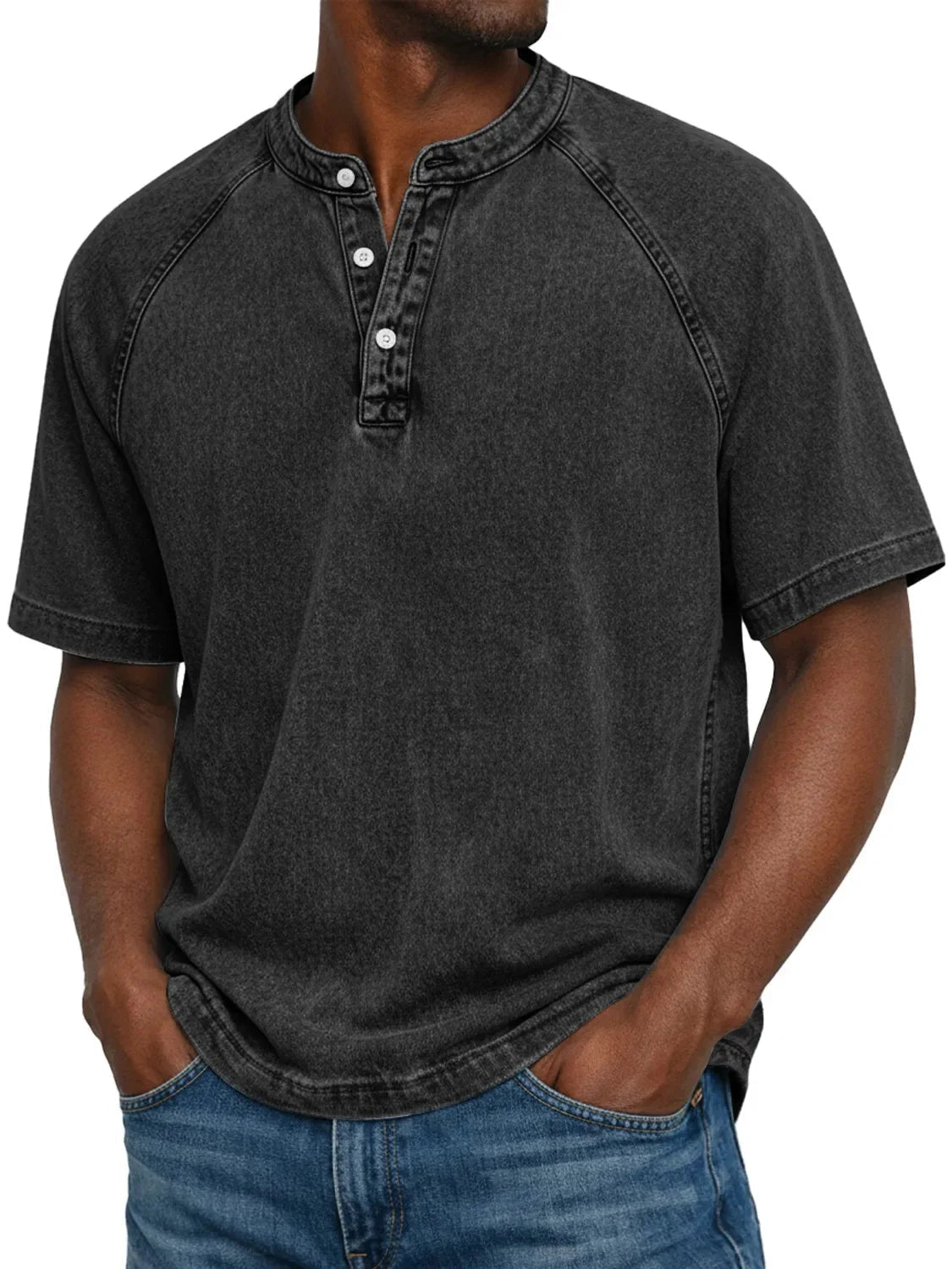 T-shirt henley délavé à manches courtes au style intemporel homme – Bretagne