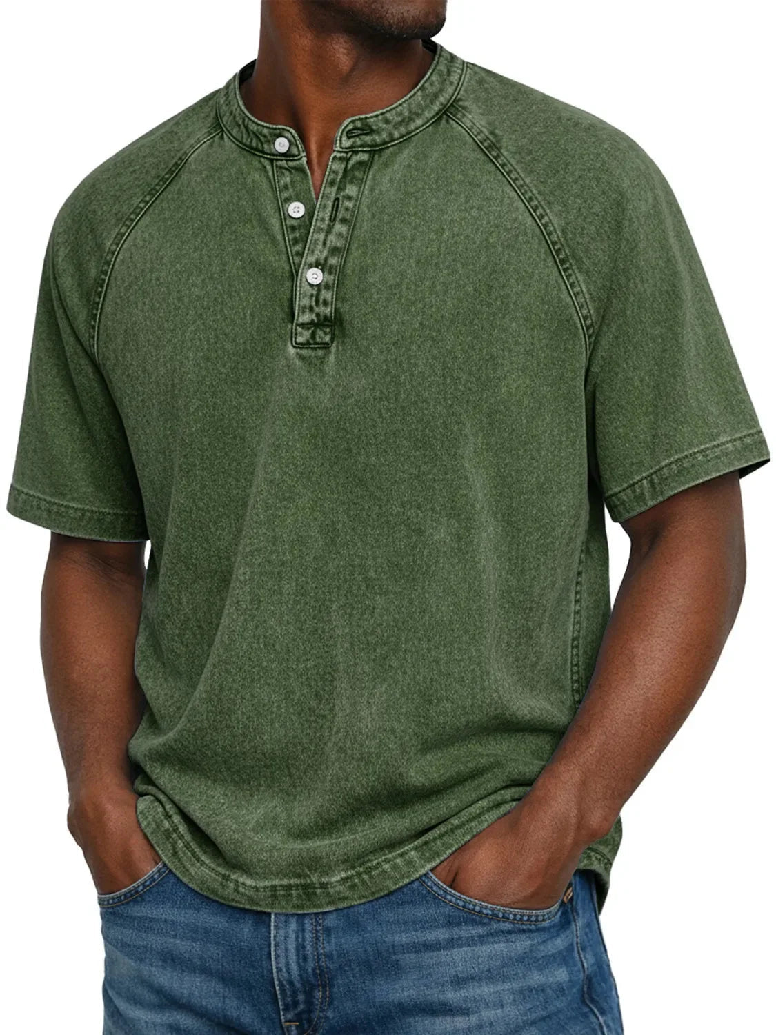 T-shirt henley délavé à manches courtes au style intemporel homme – Bretagne