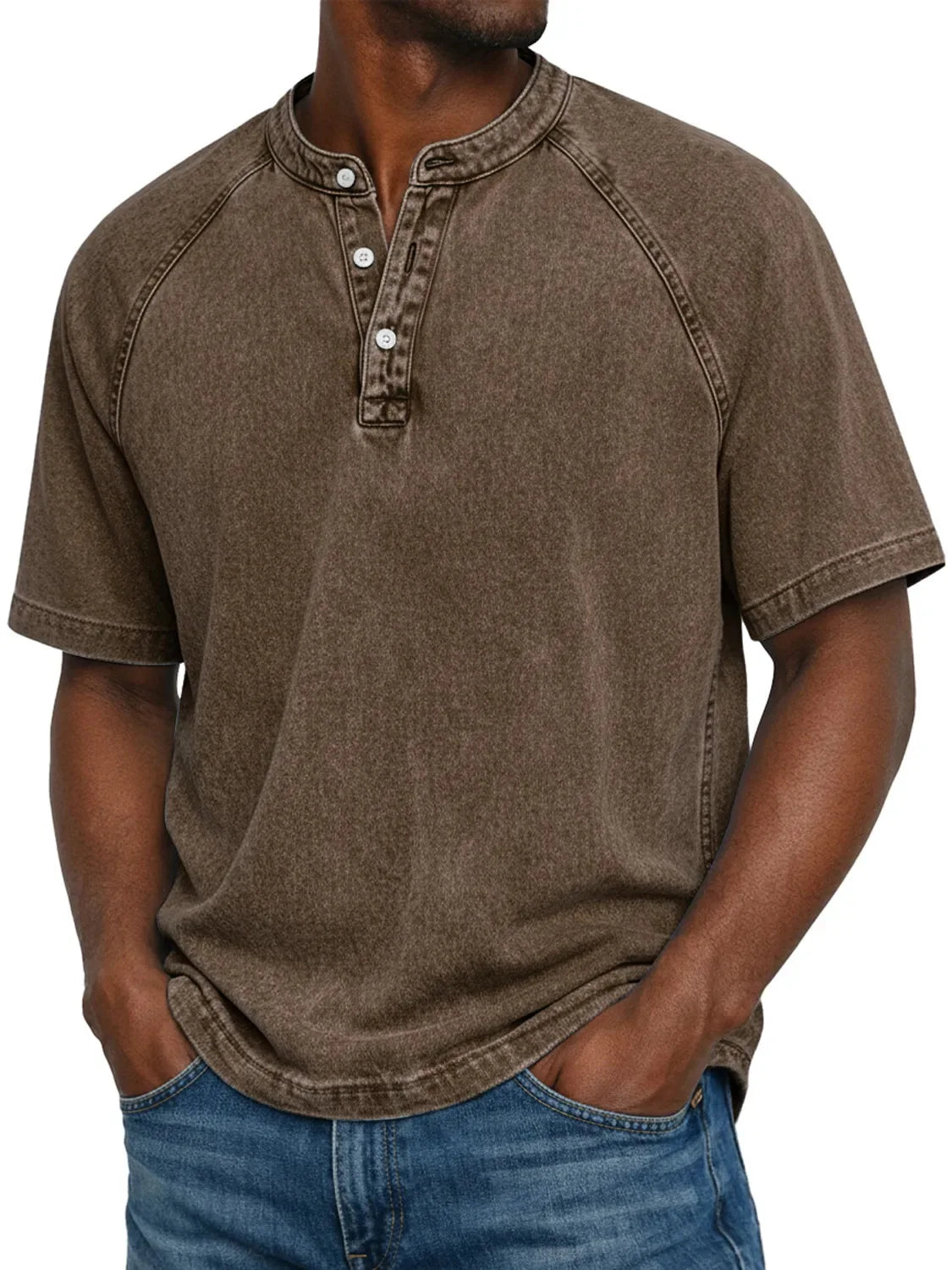 T-shirt henley délavé à manches courtes au style intemporel homme – Bretagne