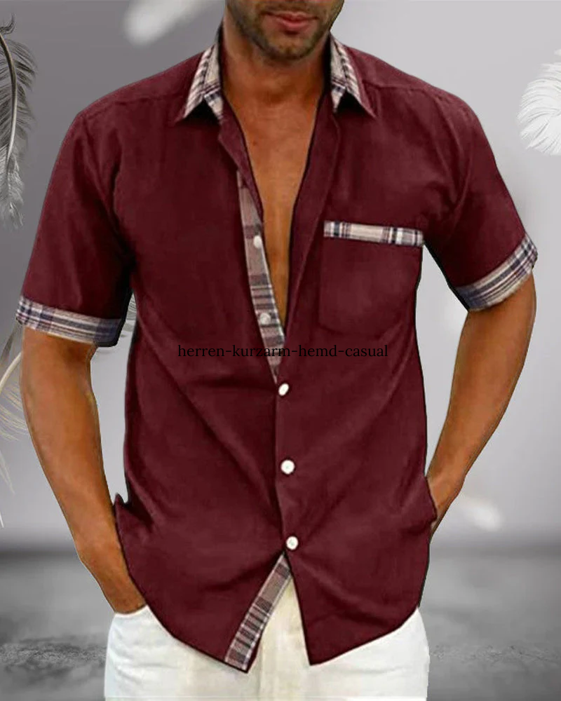 Chemise à col mao manches courtes légère et respirante homme – Rouge vin