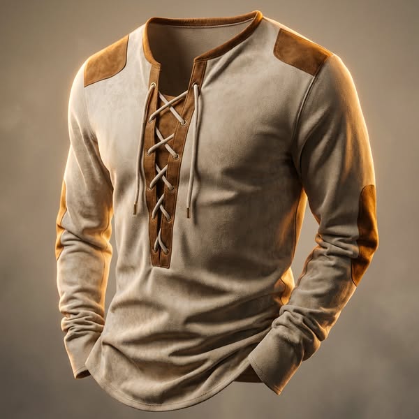 Chemise henley à lacets manches longues