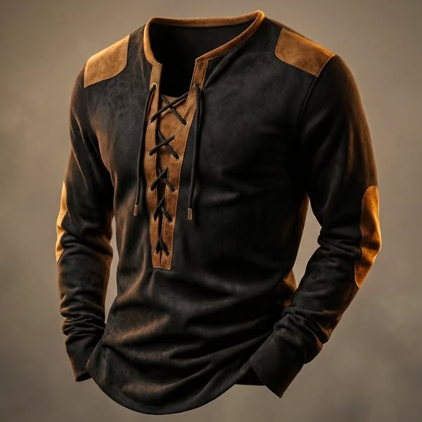 Chemise henley à lacets manches longues