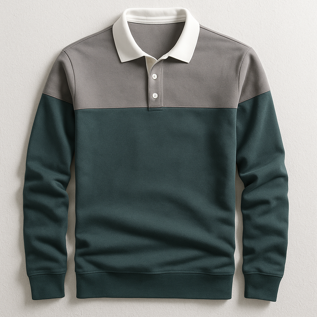 Polo manches longues à col contrasté