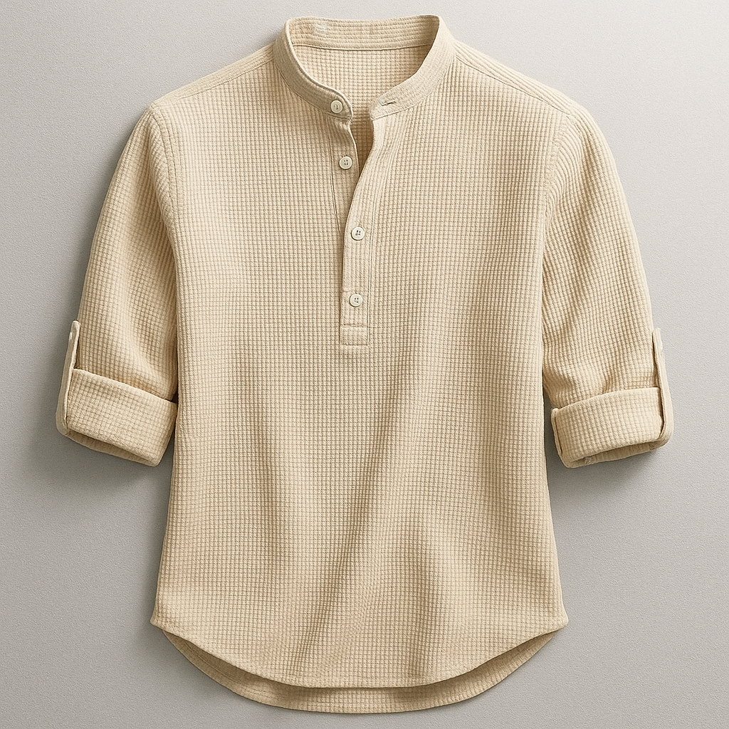 Chemise col mao maille gaufrée
