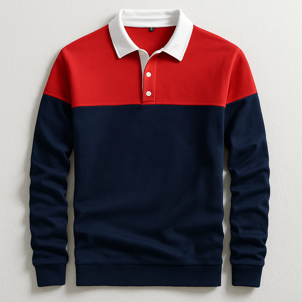 Polo manches longues à col contrasté