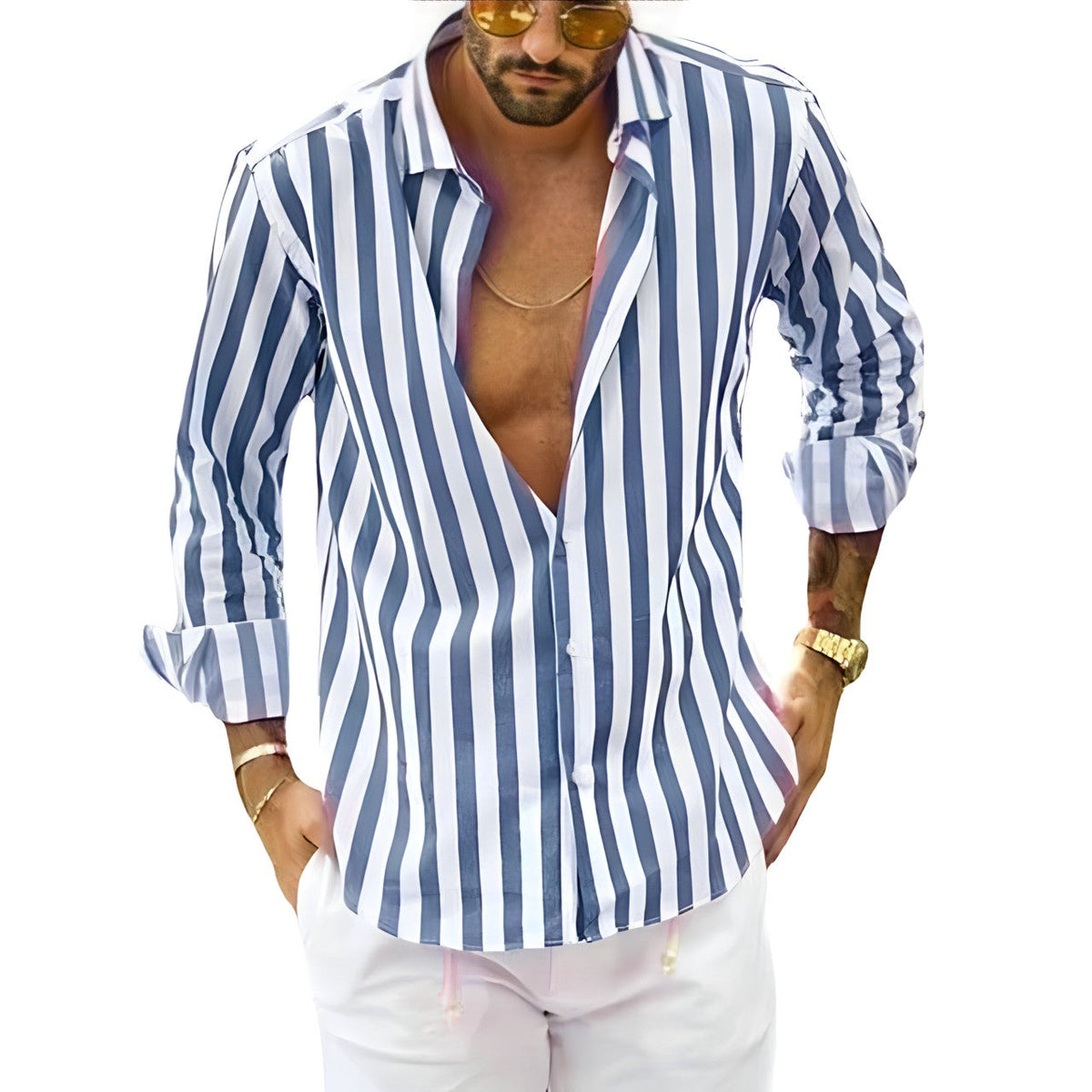 Chemise rayée d'été coton mélangé légère respirante homme – Chablis
