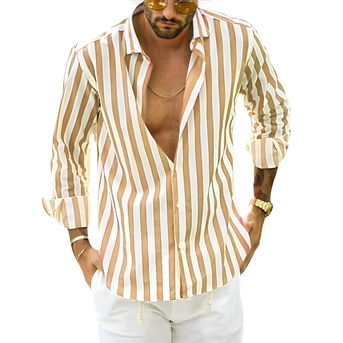 Chemise rayée d'été coton mélangé légère respirante homme – Chablis