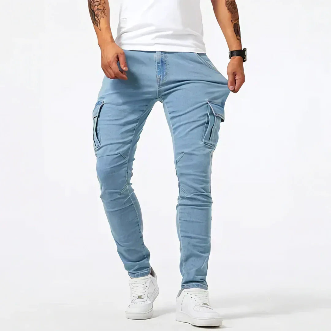 Jean cargo en denim délavé