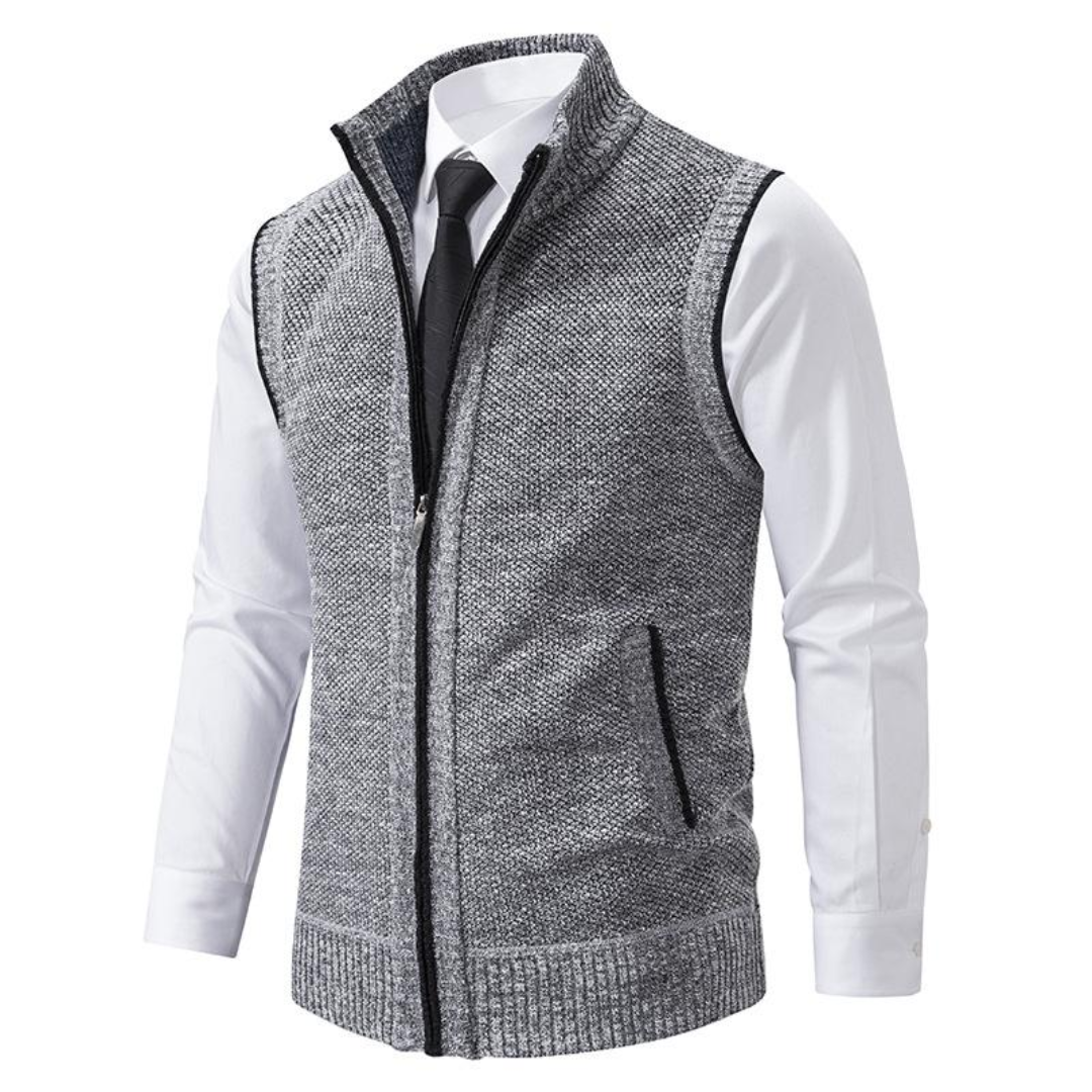 Gilet sans manches zippé en maille chinée