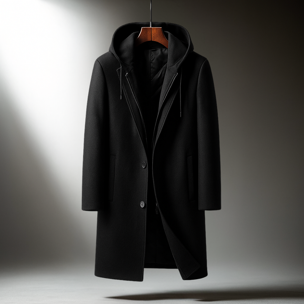 Manteau long aspect lainage à capuche