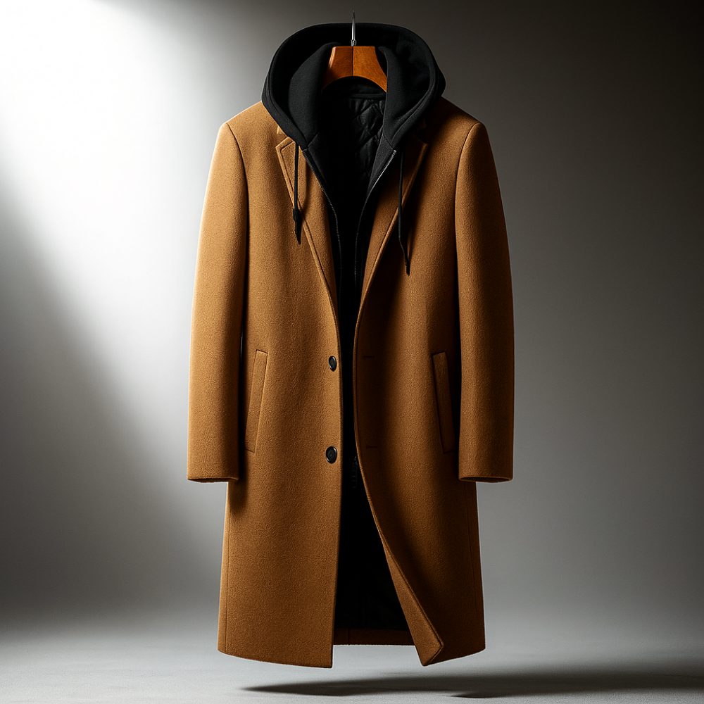 Manteau long aspect lainage à capuche