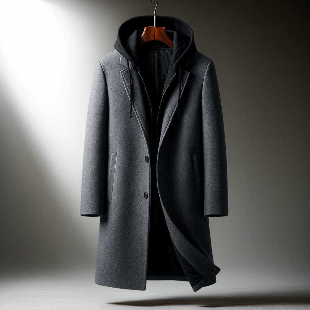 Manteau long aspect lainage à capuche
