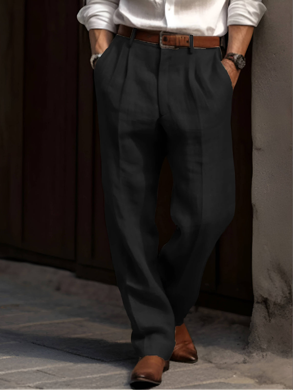 Pantalon à double pli jambe droite au chic discret homme – Caille
