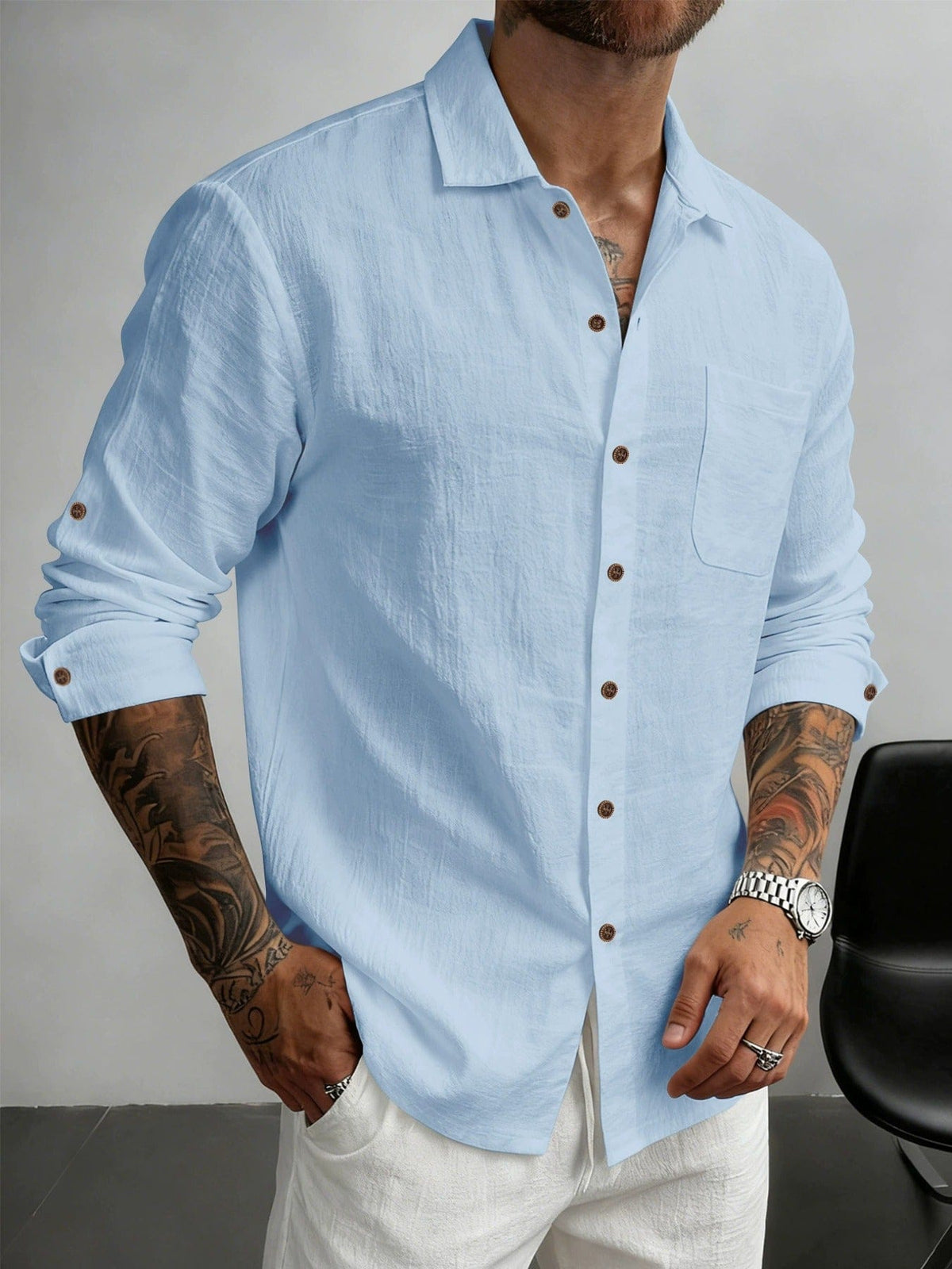 Chemise texturée à boutons ton bois