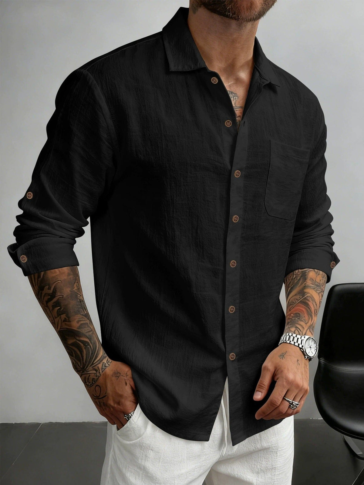 Chemise texturée à boutons ton bois