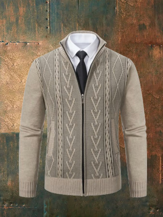 Gilet zippé maille torsadée col montant