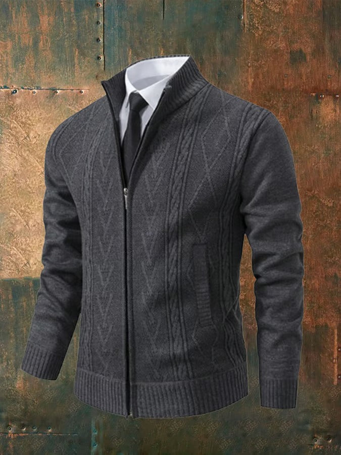 Gilet zippé maille torsadée col montant