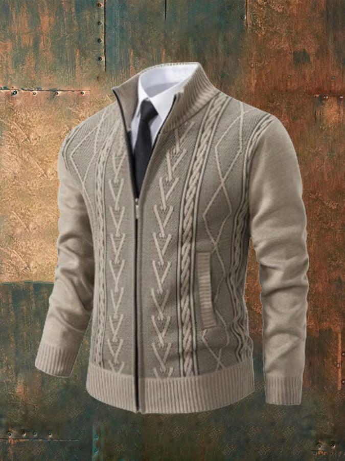 Gilet zippé maille torsadée col montant
