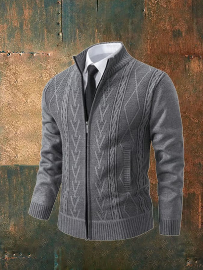 Gilet zippé maille torsadée col montant