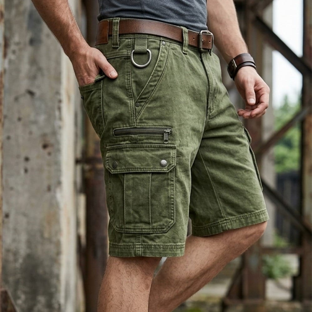 Short cargo aspect denim délavé