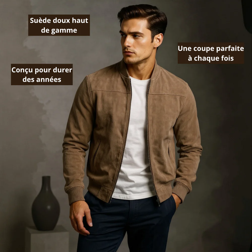 Veste bomber en cuir suédé coupe sportive classique homme – Gaujacq