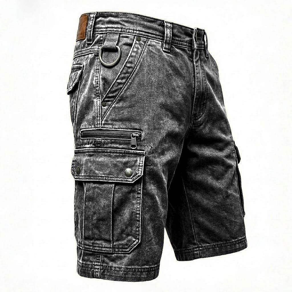 Short cargo aspect denim délavé