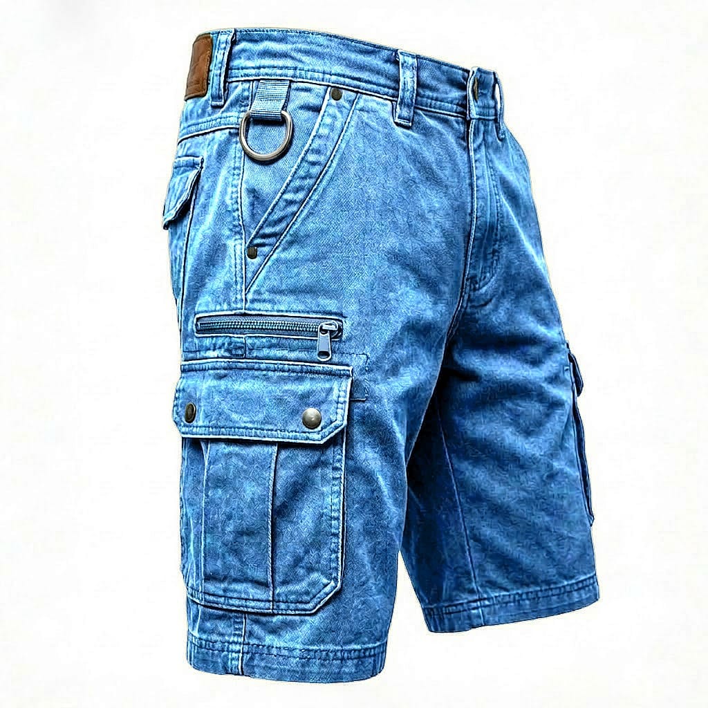 Short cargo aspect denim délavé