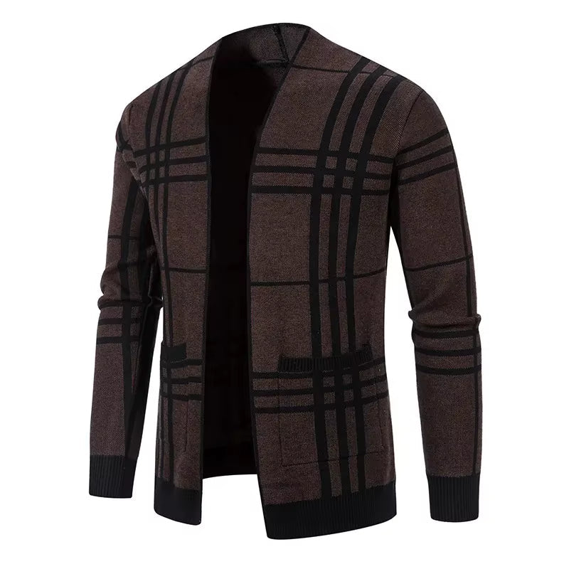 Cardigan ouvert en maille à carreaux