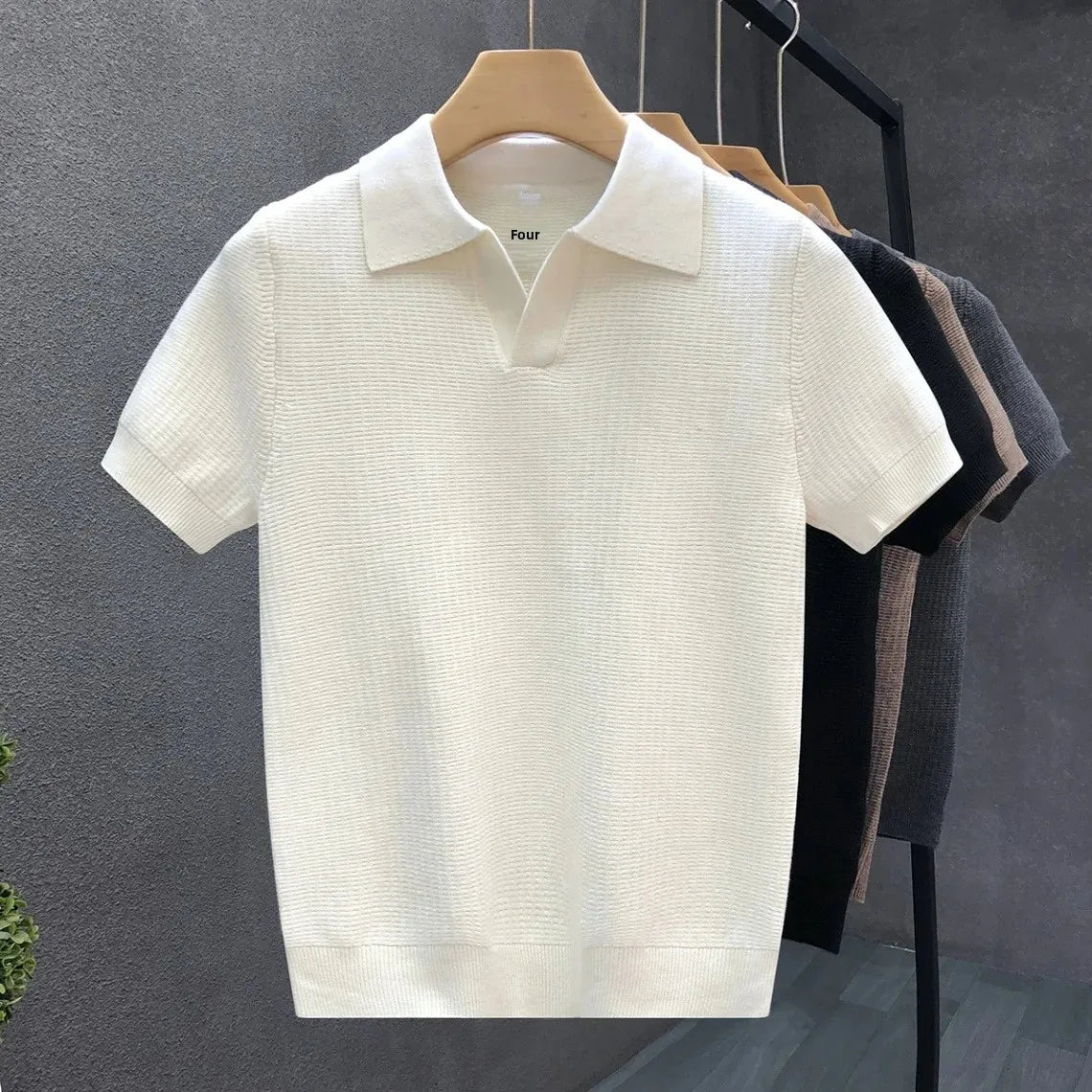 Polo en maille texturée col boutonné