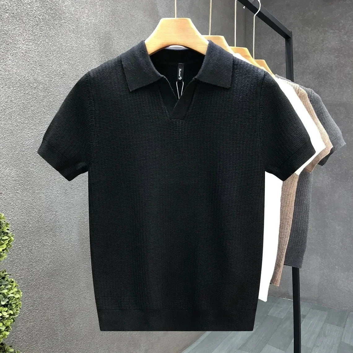 Polo en maille texturée col boutonné