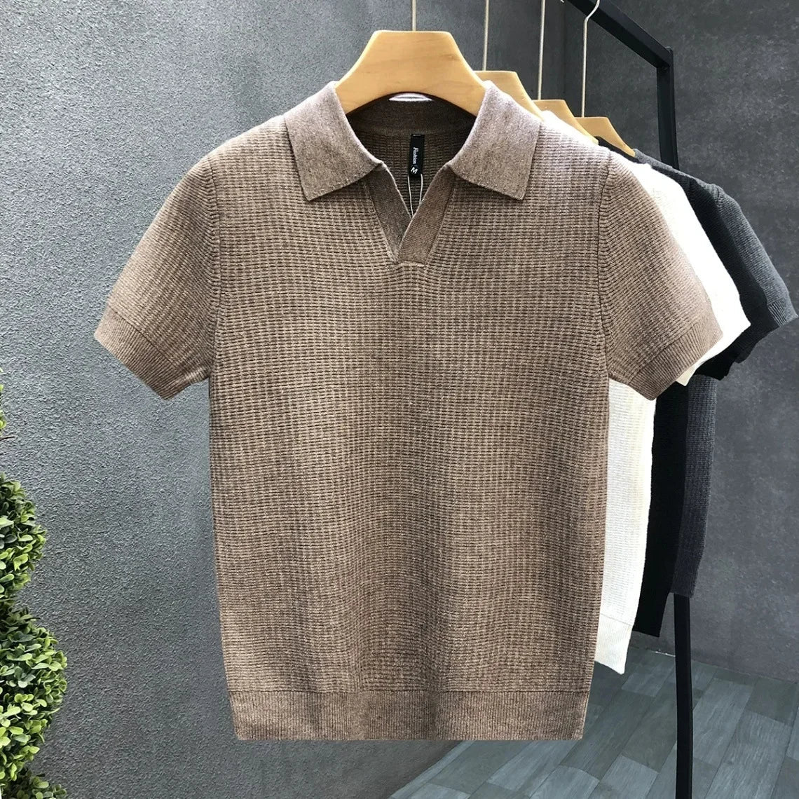 Polo en maille texturée col boutonné