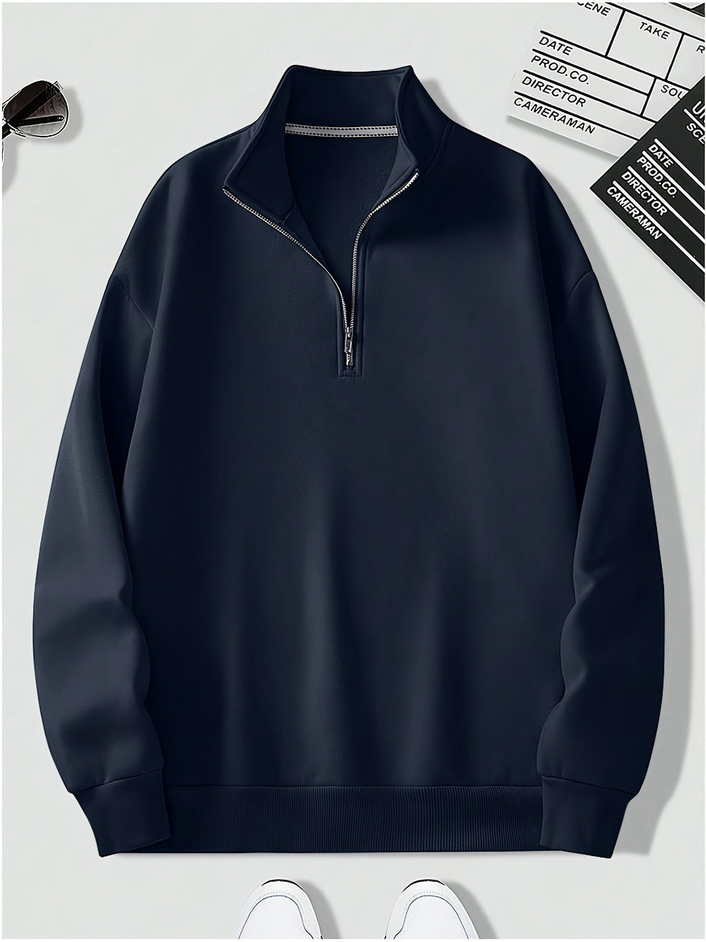 Sweat uni oversize à col montant zippé coupe ample élégante homme – Terrasson