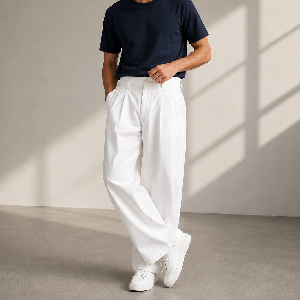 Pantalon large à plis marqués coupe décontractée moderne homme – Pereire