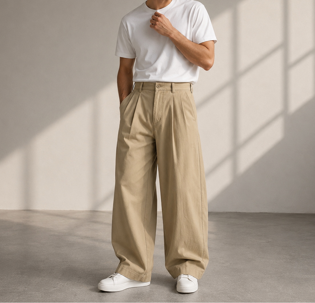 Pantalon large à plis marqués coupe décontractée moderne homme – Pereire