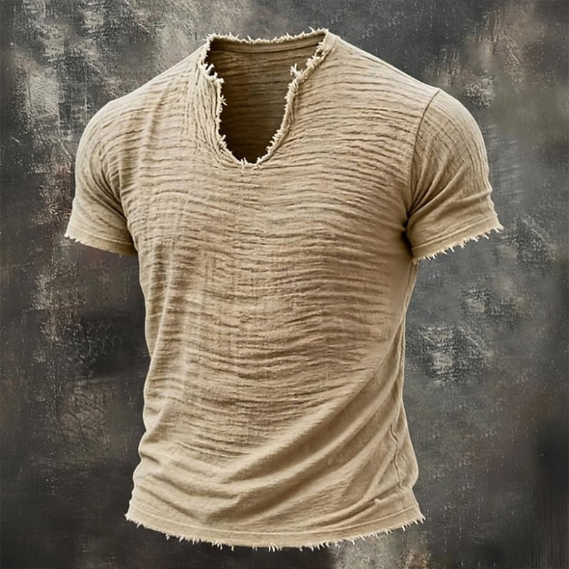 T-shirt col V texturé esprit vintage