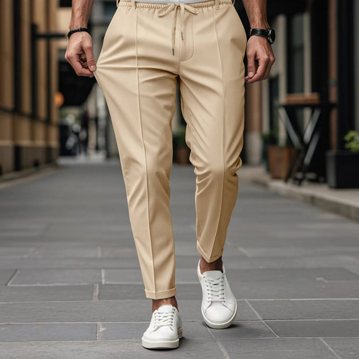 Pantalon chino slim taille à cordon