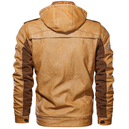 Blouson effet cuir marron clair à capuche
