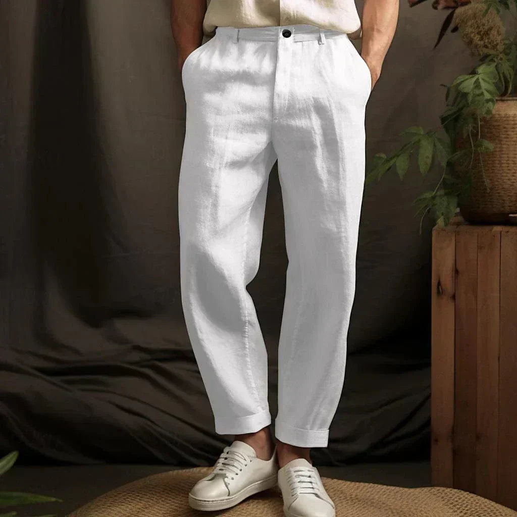 Pantalon d'été aspect lin à cordon