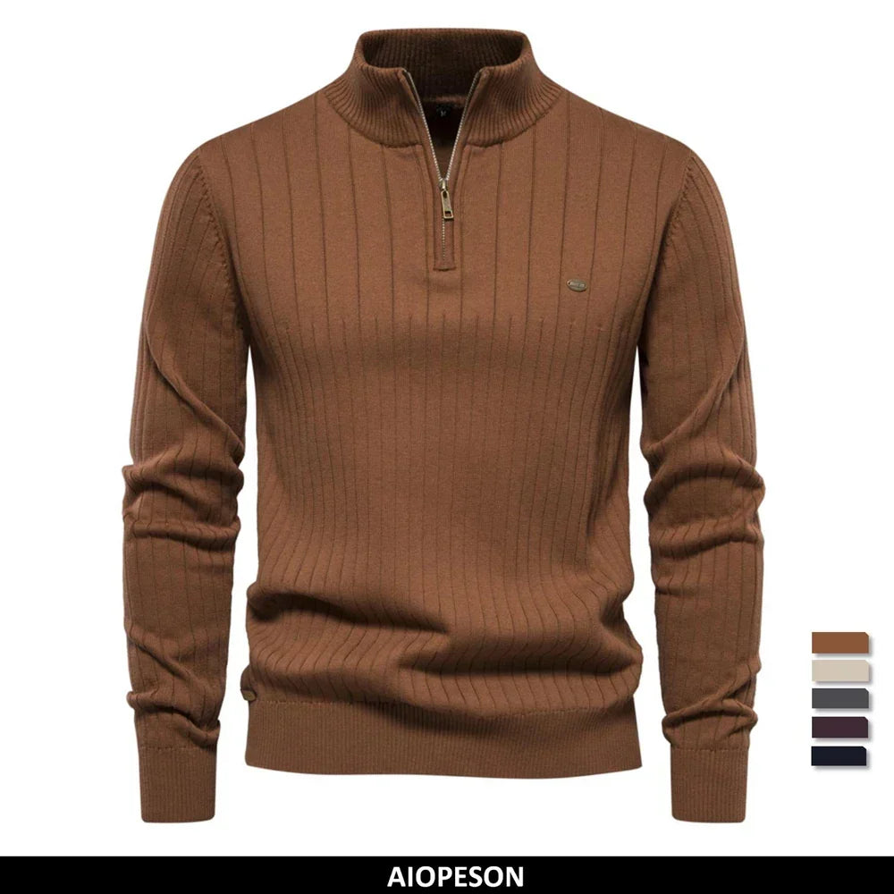 Pull zippé à col montant côtelé pour l'automne homme – Yport