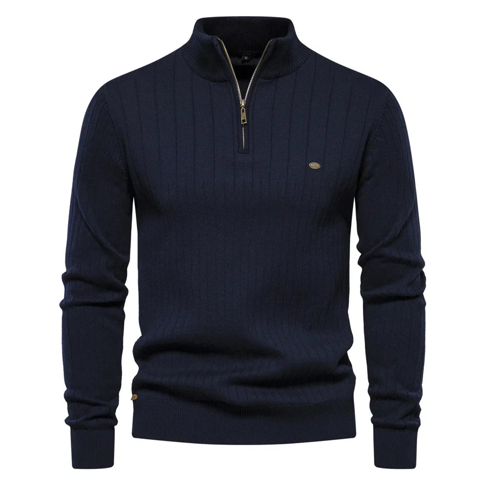 Pull zippé à col montant côtelé pour l'automne homme – Yport