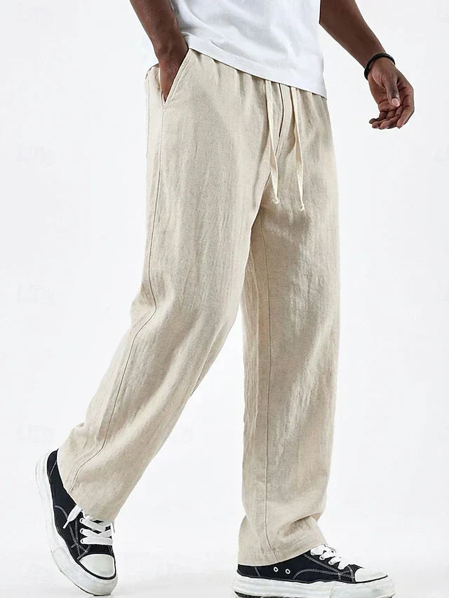 Pantalon aspect lin taille à cordon