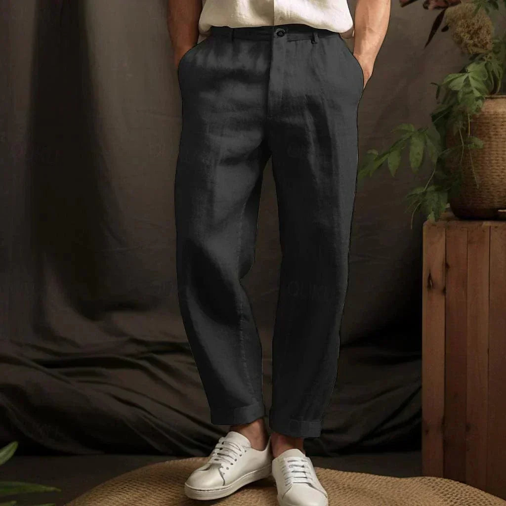 Pantalon d'été aspect lin à cordon