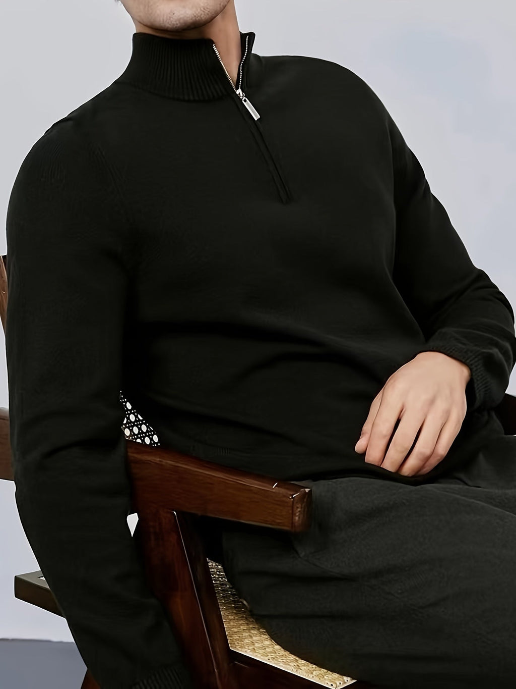 Pull à col montant zippé coupe ajustée élégant au quotidien homme – Rions