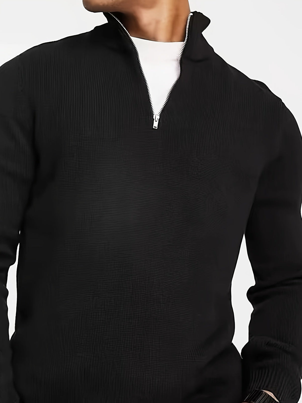 Pull à col montant zippé coupe ajustée élégant au quotidien homme – Rions